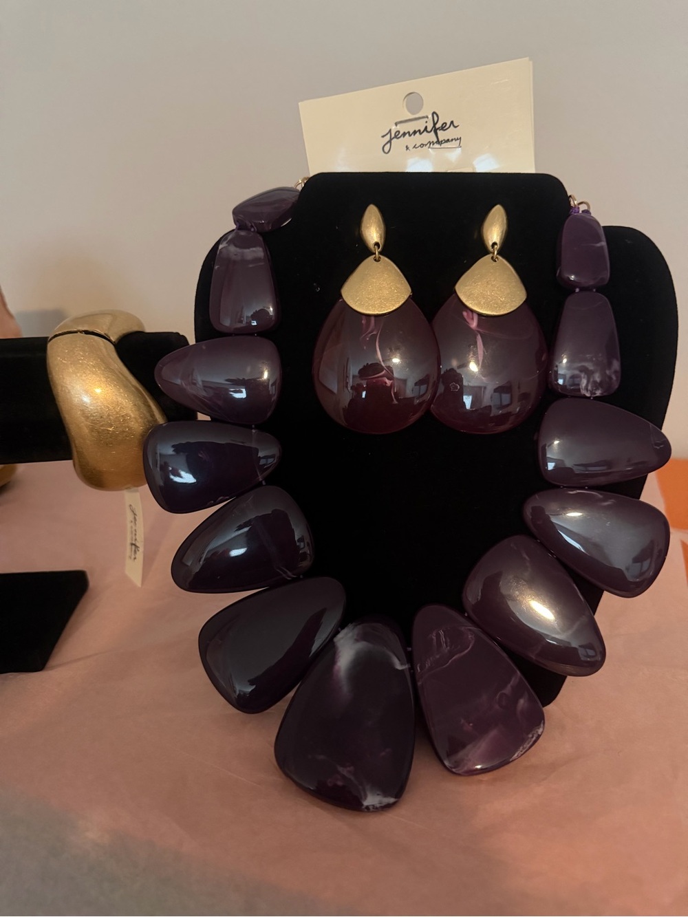 Deep Purple Statement Necklace with Matching Earrings and Bracelet